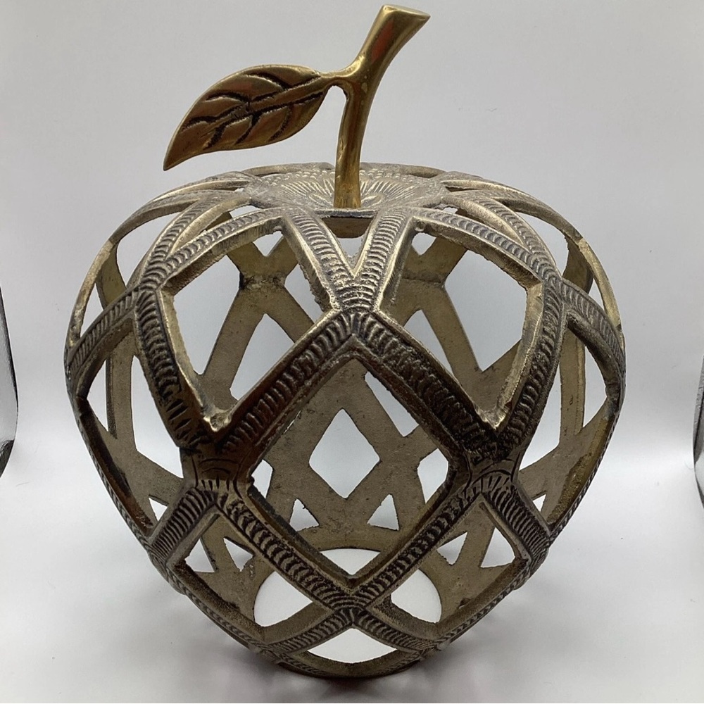 Brass Lattice Style Art Apple 8" Tall